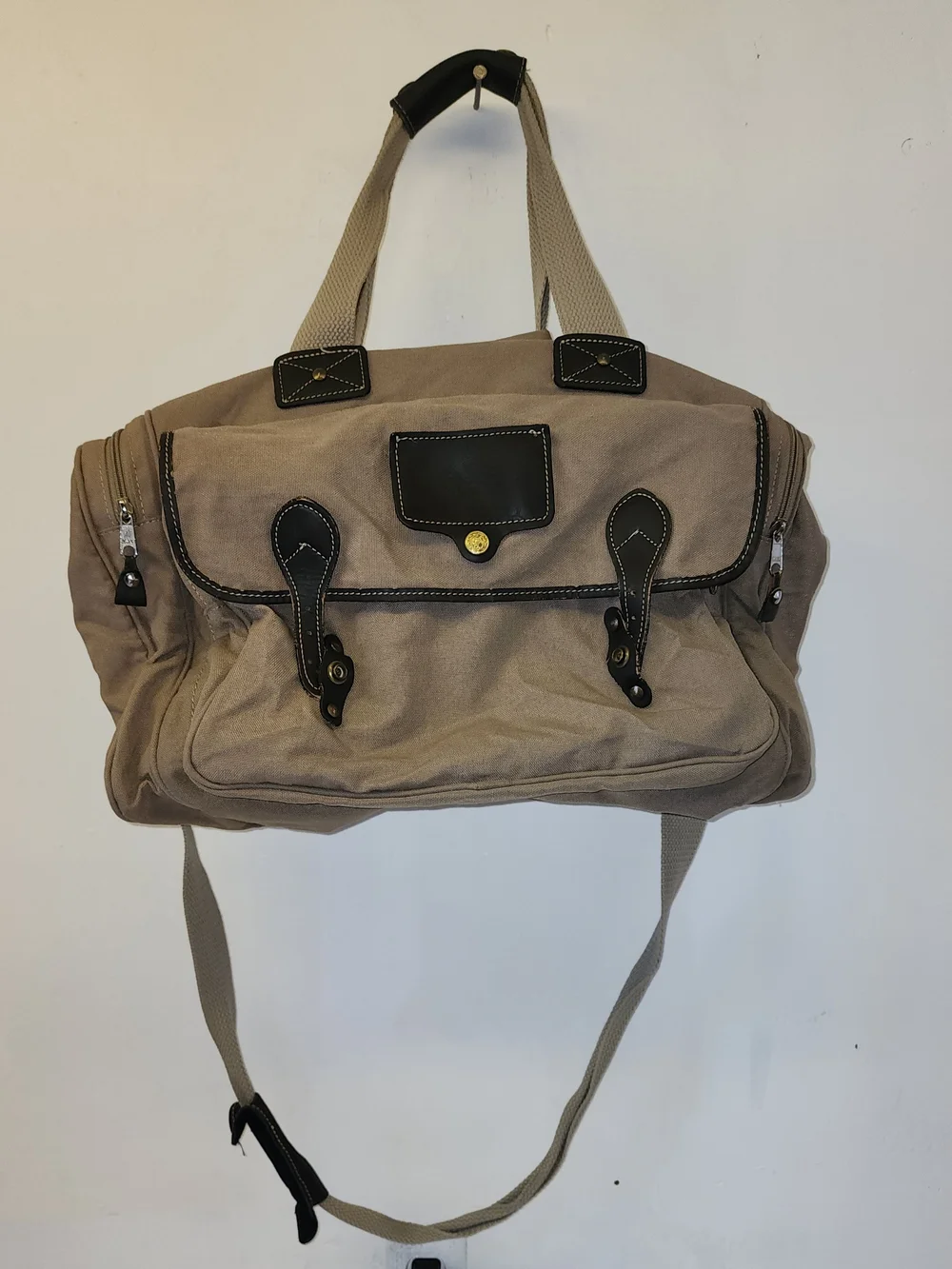 Eddie Bauer Tan Canvas Duffel with Black Trim